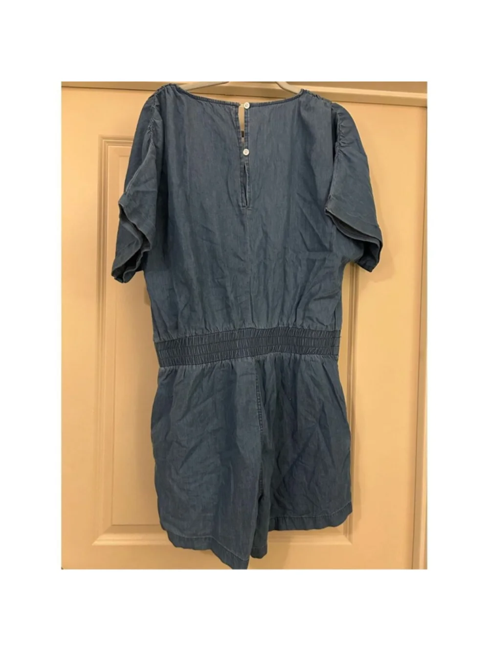 Women’s Blue Short Sleeve Romper - Casual V-Neck Jumpsuit